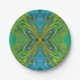 Plato De Papel Trippy Chartreuse y Blue Abstract Butterfly