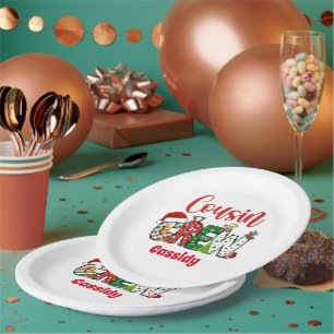 Plato De Papel Tripulación Navideña Personalizada de Primos Retro
