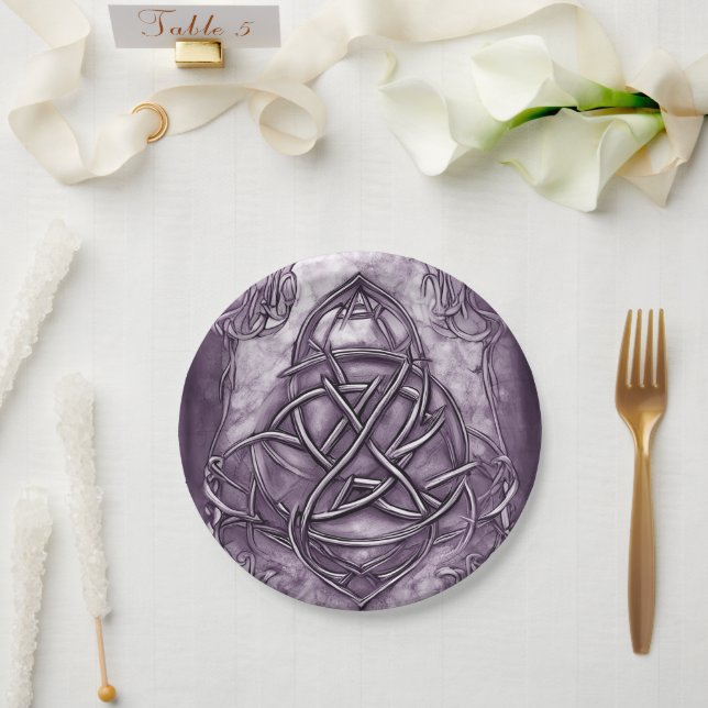 Plato De Papel Triquetra Trinity Knot Lavender Purple Faux Metali (Boda)