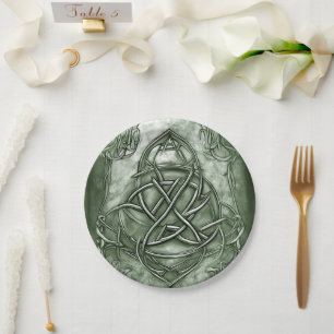 Plato De Papel Triquetra Trinity Knot Sage Green Faux Metálico