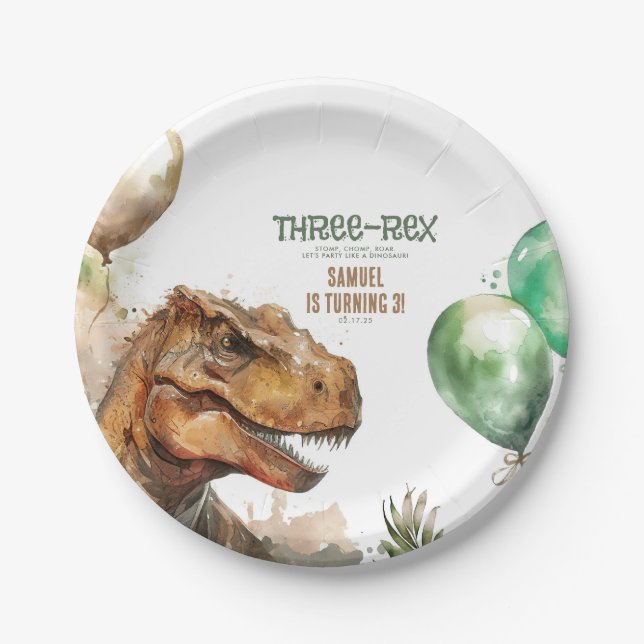 Plato De Papel Trirex - Fiesta de cumpleaños de los dinosaurios d (Anverso)