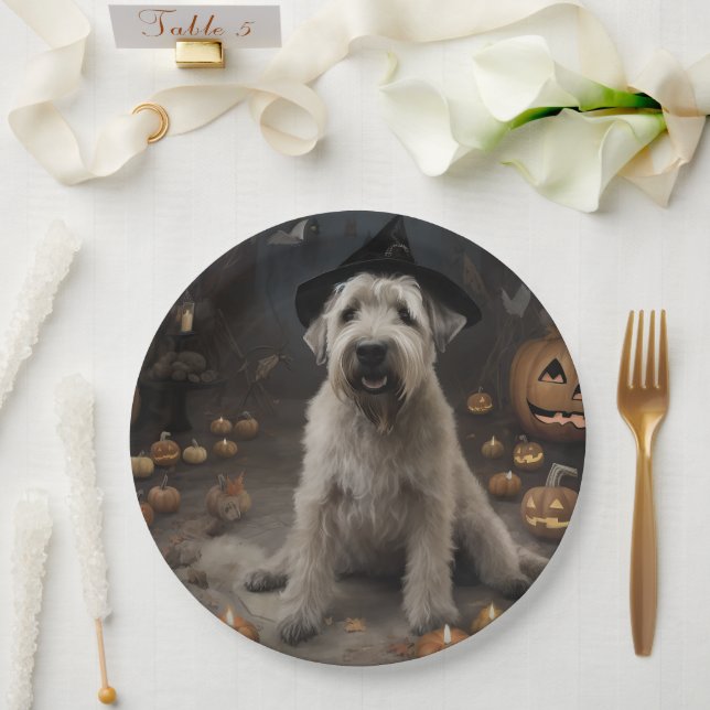 Plato De Papel Triste miedo por las calabazas de Wheaten Terrier  (Boda)