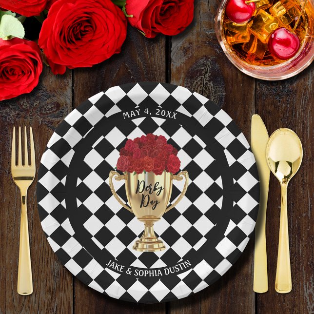 Plato De Papel Trofeo del Día Derby y Rosas (Derby Day Trophy and Red Roses Party Paper Plates)