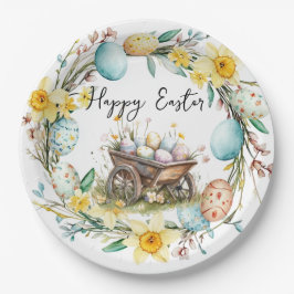 Plato De Papel Trole de madera con huevos decorativos floral Pasc