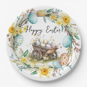 Plato De Papel Trole de madera con huevos decorativos floral Pasc