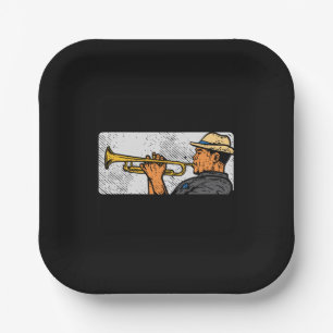 Plato De Papel Trompetista Retro Trompeta Música Jazz