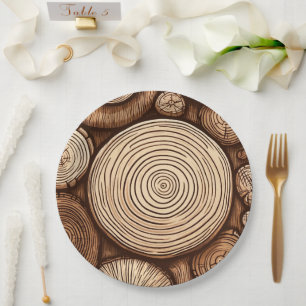 Plato De Papel troncos de árbol de madera redonda bosque boscoso