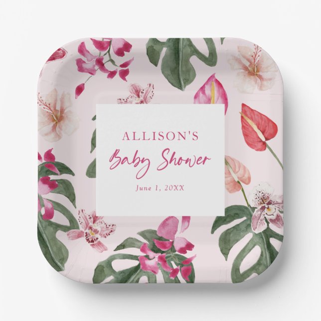 Plato De Papel Tropical Baby Shower (Anverso)