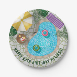 Plato De Papel Tropical Backyard Pool Summer Pool Birthday Party