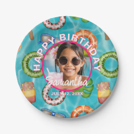 Plato De Papel Tropical Blue Pool Party Birthday Paper Plates