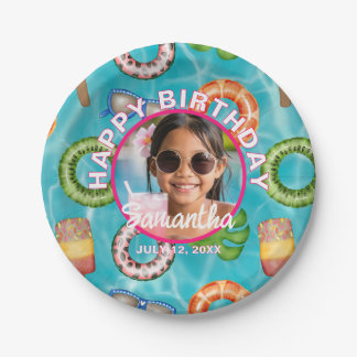 Plato De Papel Tropical Blue Pool Party Birthday Paper Plates