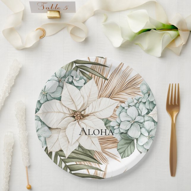 Plato De Papel Tropical Blue White Flowers Wedding (Boda)