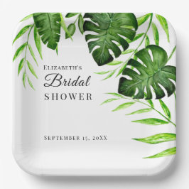 Plato De Papel Tropical Bridal Shower Watercolor Script Jungle