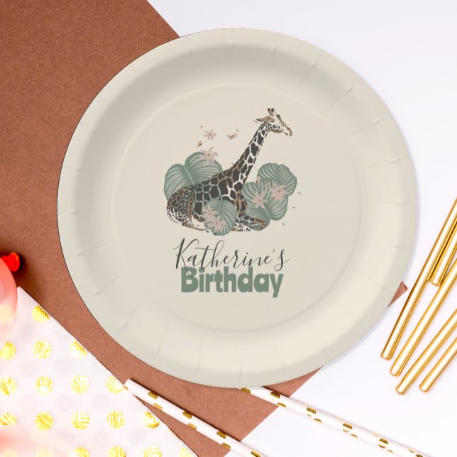 Plato De Papel Tropical Greenery Giraffe Animal Birthday Party (Subido por el creador)