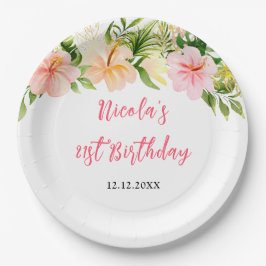 Plato De Papel Tropical Jungle Floral Birthday