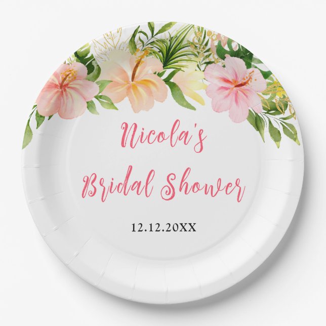 Plato De Papel Tropical Jungle Floral Bridal Shower (Anverso)