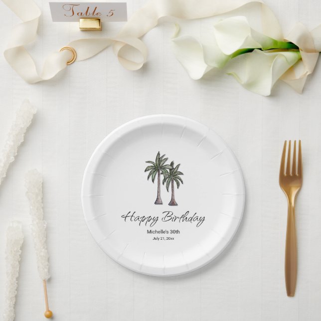 Plato De Papel Tropical Palm Trees Elegant 30th Birthday Party (Boda)