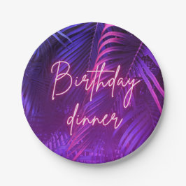 Plato De Papel Tropical Purple Palm Leaf Birthday Dinner