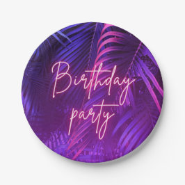 Plato De Papel Tropical Purple Palm Leaf Birthday Party