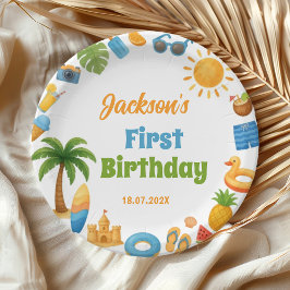 Plato De Papel Tropical Summer Beach Birthday Party Paper Plates