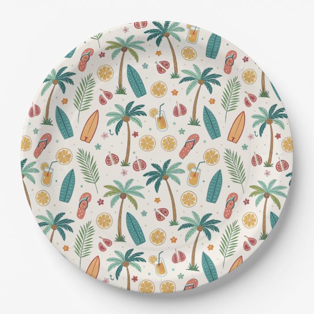 Plato De Papel Tropical Summer Beach Pattern (1) (Anverso)