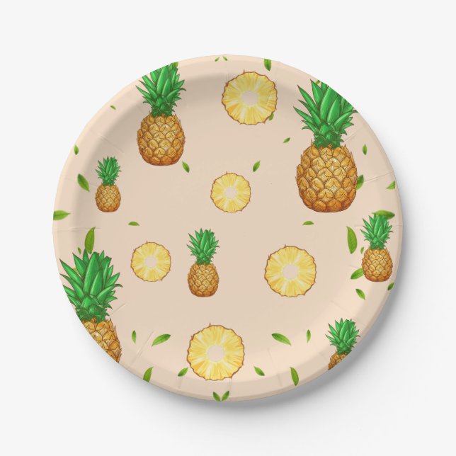 Plato De Papel TROPICAL SUMMER FRUIT Pineapple patrón (Anverso)