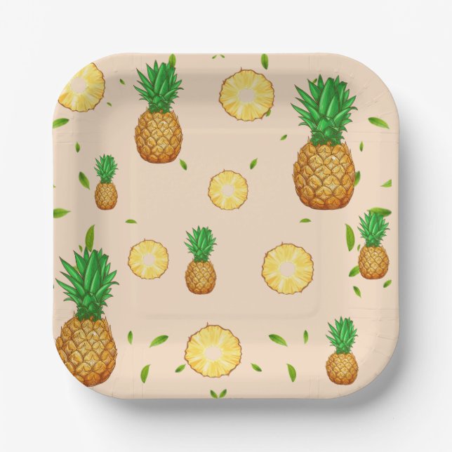 Plato De Papel TROPICAL SUMMER FRUIT Pineapple patrón (Anverso)