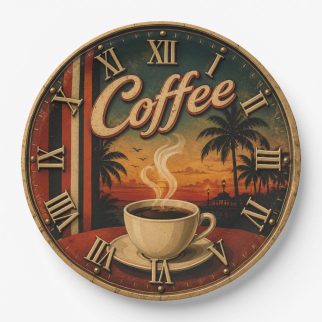 Plato De Papel Tropical Sunset Coffee (Anverso)