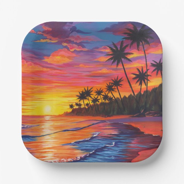 Plato De Papel Tropical Sunset Paper Plates (Anverso)
