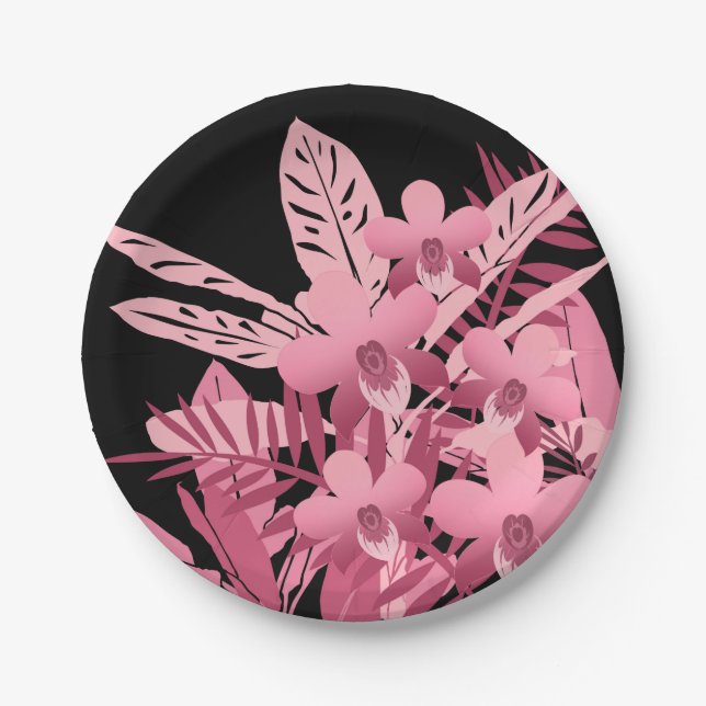 Plato De Papel Trópico de ramo rosa (Anverso)
