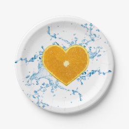 Plato De Papel Trozo de Naranja en forma de corazón