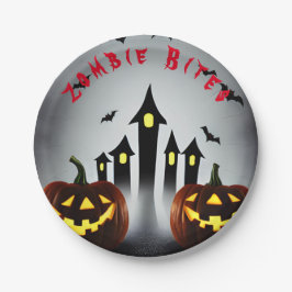 Plato De Papel Trozos de Zombie de Halloween Mordiendo una Linter