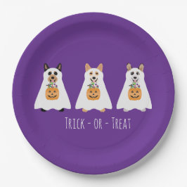Plato De Papel Truco O Tratamiento Corgi Ghost Dogs Halloween