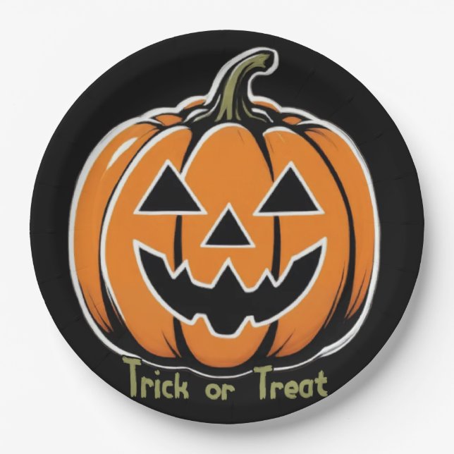 Plato De Papel Truco o trato- Calabaza (Anverso)