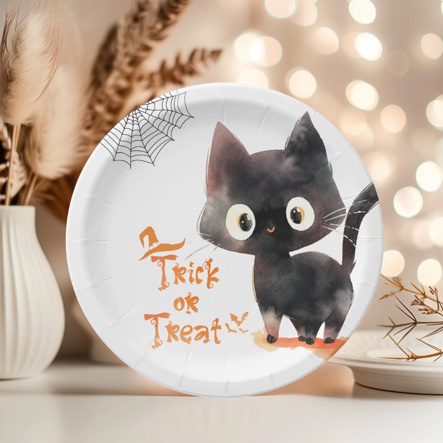 Plato De Papel Truco o trato fiesta de Halloween de gato negro li (Subido por el creador)