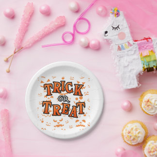 Plato De Papel Truco o trato Halloween redondo