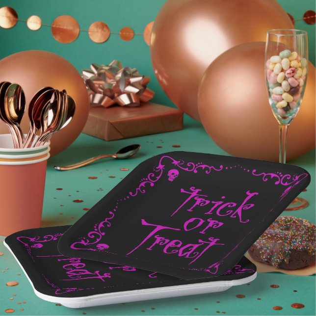 Plato De Papel Truco o trato morado envenenado (Multi)