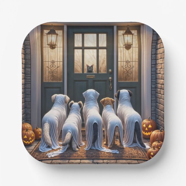 Plato De Papel Truco o trato perros fantasmas (Anverso)