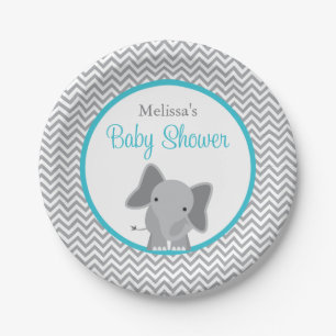 Plato De Papel Trullo lindo Baby Shower de Chevron del elefante