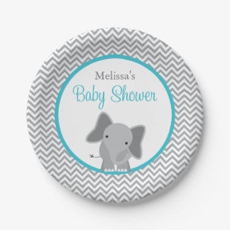 Plato De Papel Trullo lindo Baby Shower de Chevron del elefante