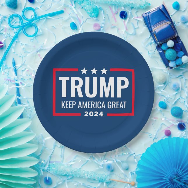 Plato De Papel Trump 2024 Keep America Great - blue red (Fiesta)