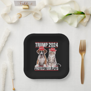 Plato De Papel Trump 2024 Protege Nuestros Animales Gatos Perros 