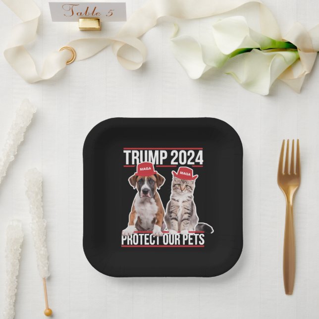 Plato De Papel Trump 2024 Proteja a nuestros Mascotas Gatos Perro (Boda)