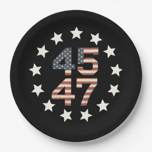 Plato De Papel Trump 45 47 estrellas bandera estadounidense vinta