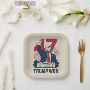 Plato De Papel Trump Ganó De Nuevo Elección 2024 Presidente 47º
