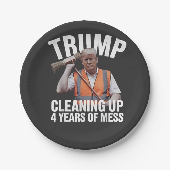 Plato De Papel Trump limpia basurero durante 4 años (Anverso)