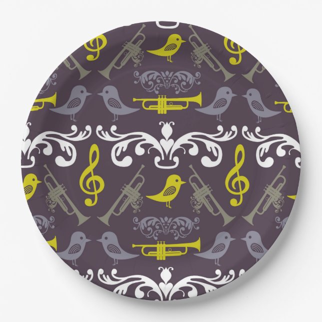 Plato De Papel Trumpetas y pájaros (Anverso)