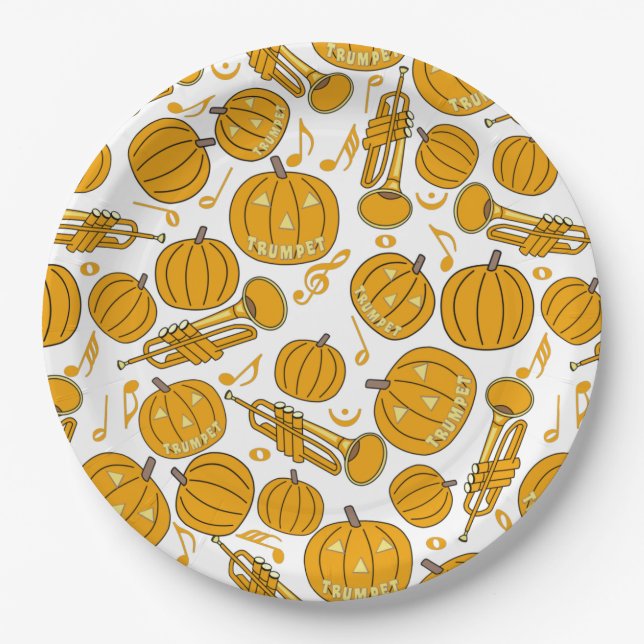 Plato De Papel Trumpets Music Note Pumpkins (Anverso)