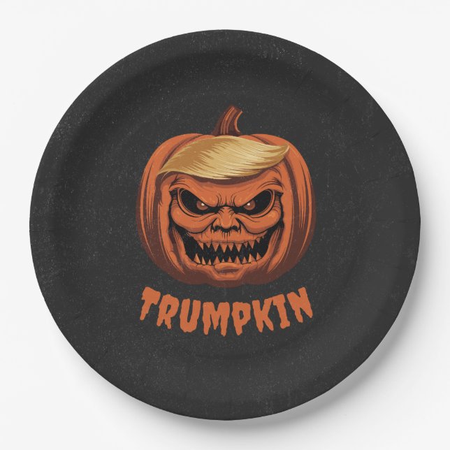 Plato De Papel Trumpkin: Calabaza de Halloween de Donald Trump (Anverso)