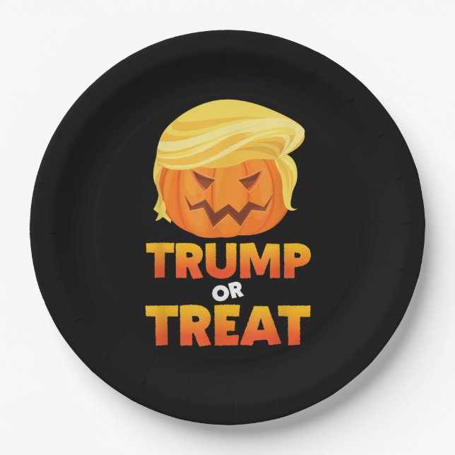 Plato De Papel Trumpkin O Trate Ropa De Halloween Trumpkin (Anverso)